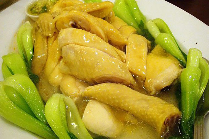 Gà tre hấp cải bẹ xanh